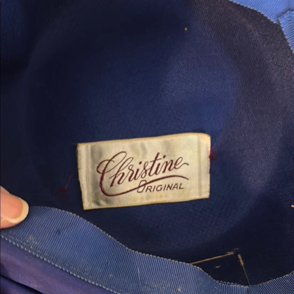 Vintage Royal Blue Satin Christine Original Hat with Leaves Accent